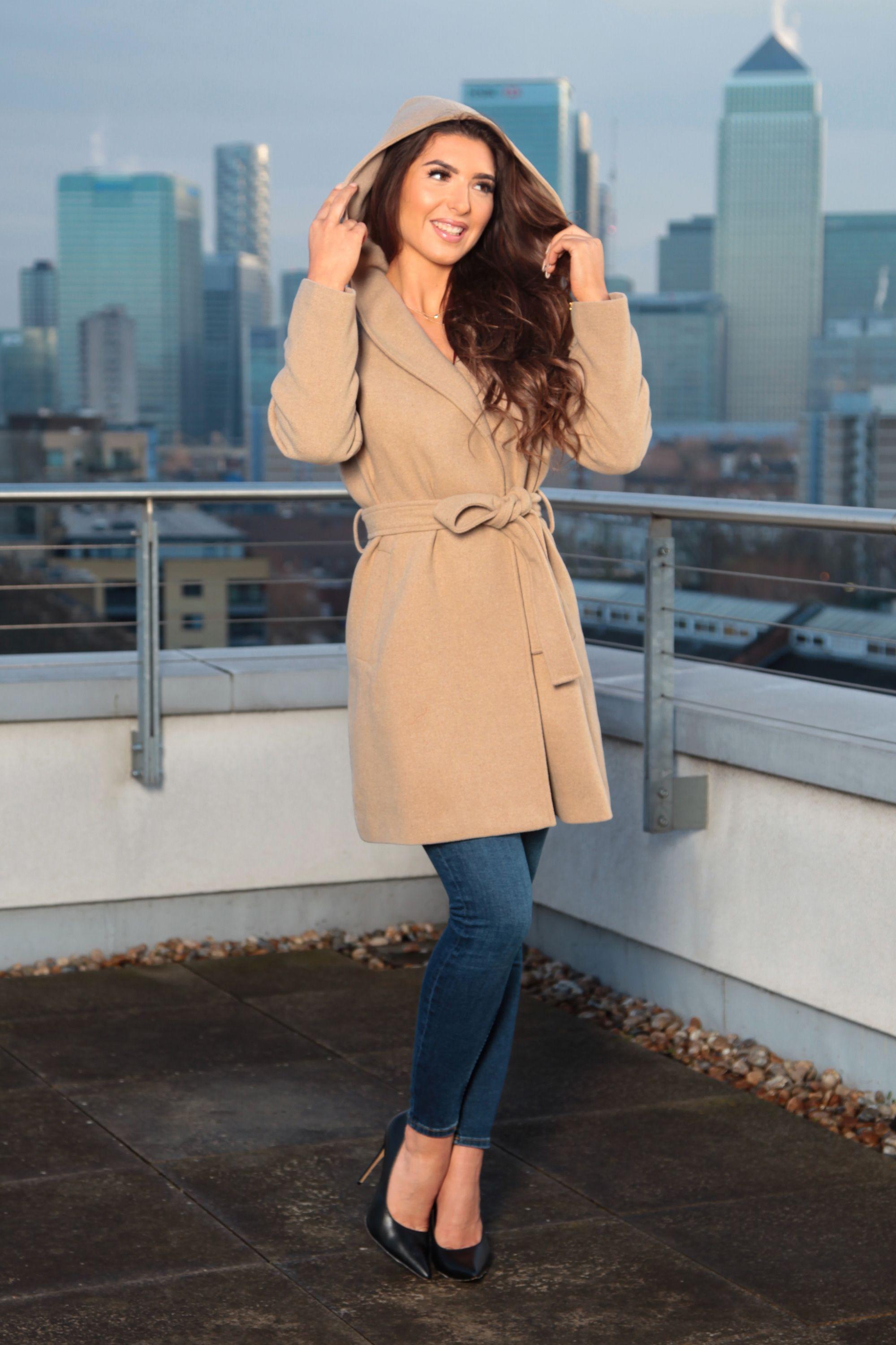 Hooded Wool Blend Wrap Coat by DOUBLE SECOND