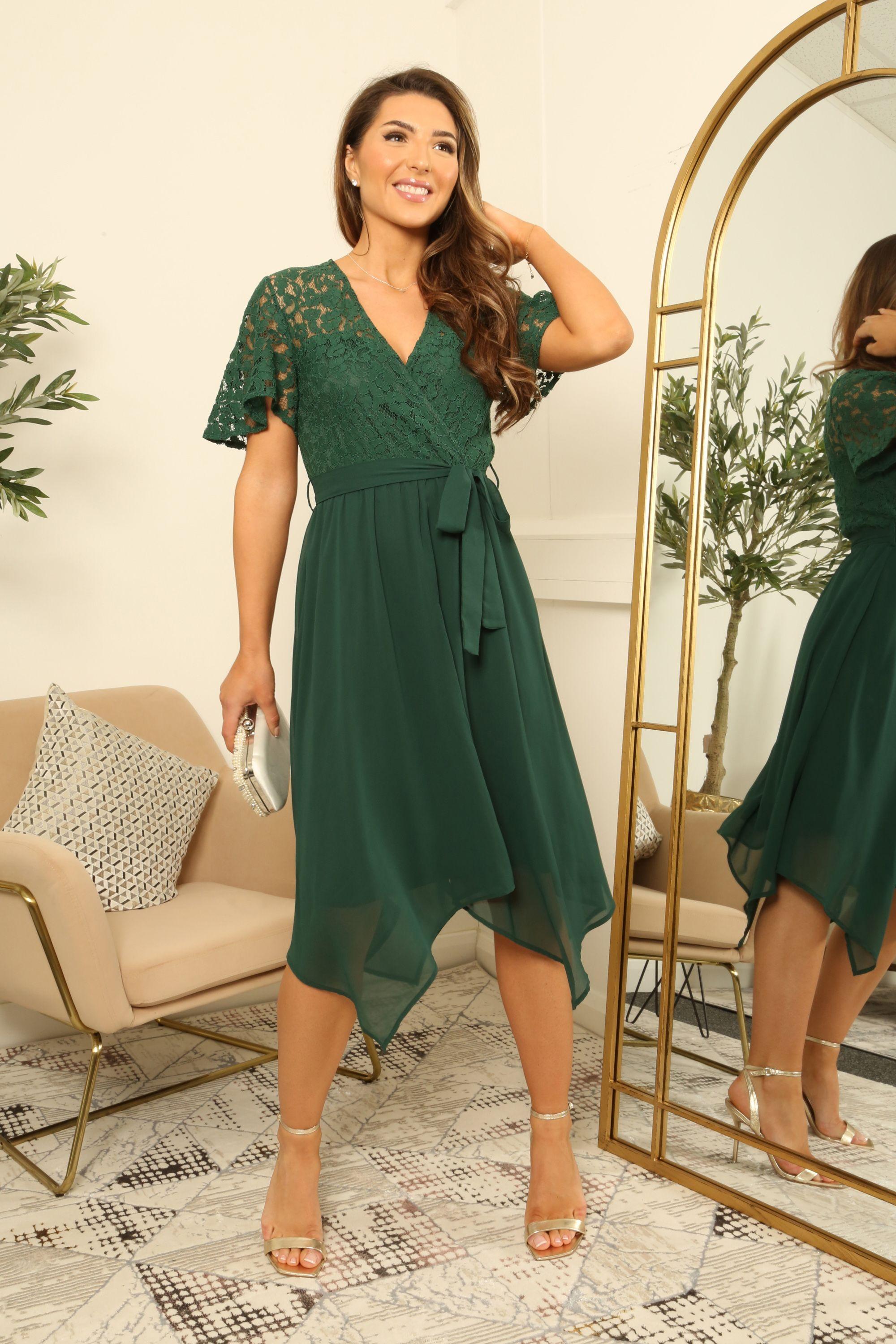 Lace Wrap Front Handkerchief Dress by DOUBLE SECOND