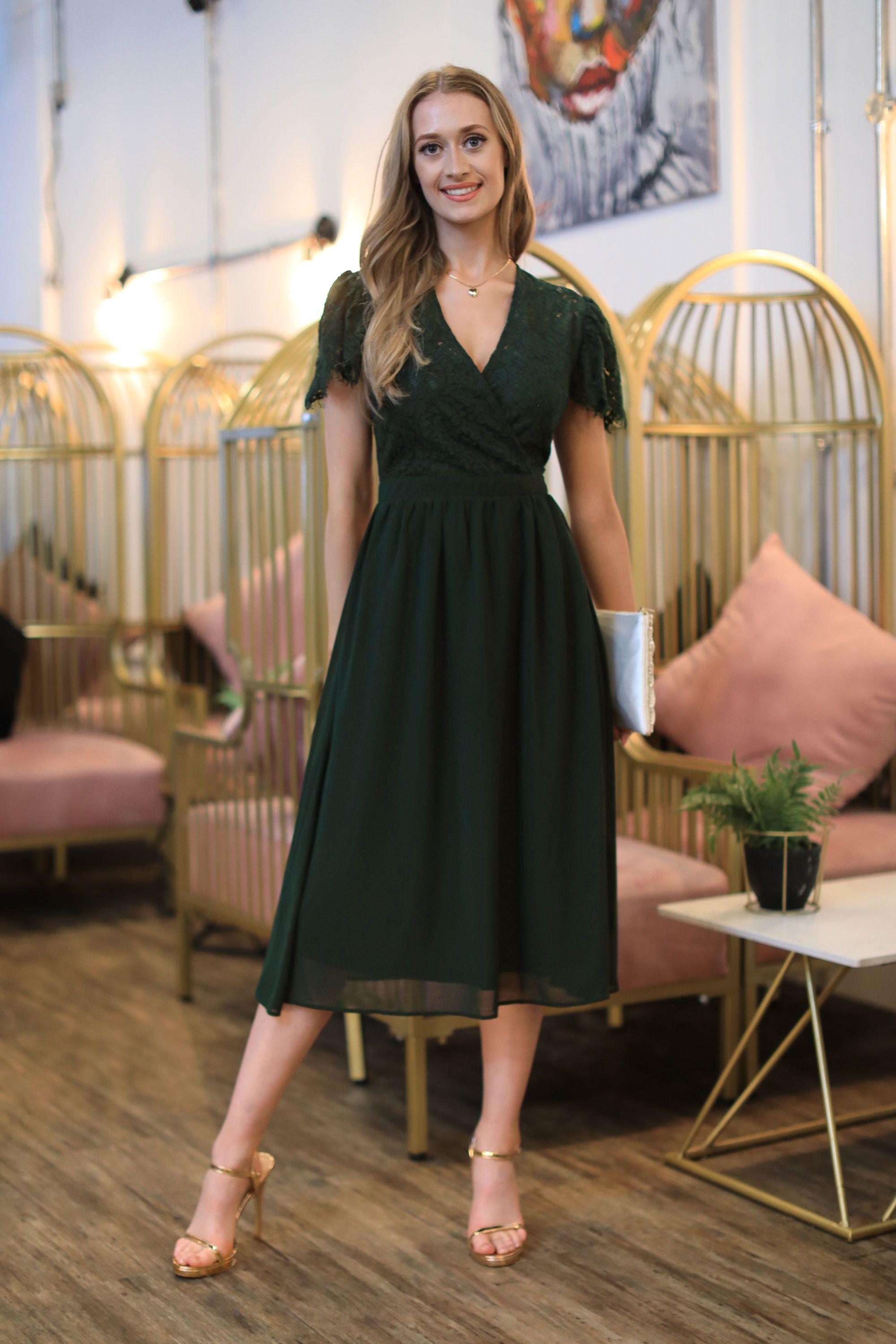 Lace Wrap Front Midi Dress by DOUBLE SECOND