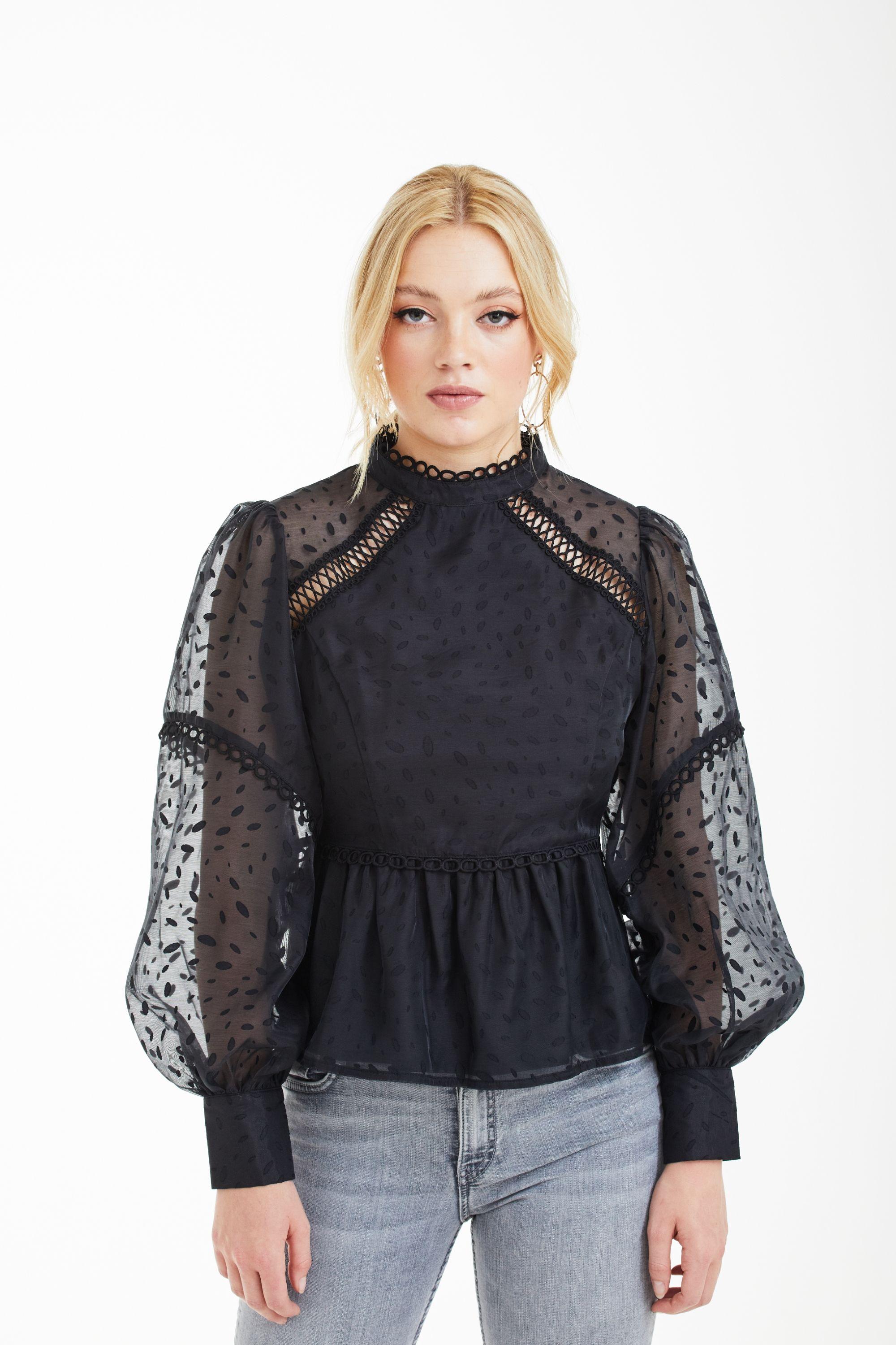 Polka Dot Organza Puff Sleeve Top by DOUBLE SECOND