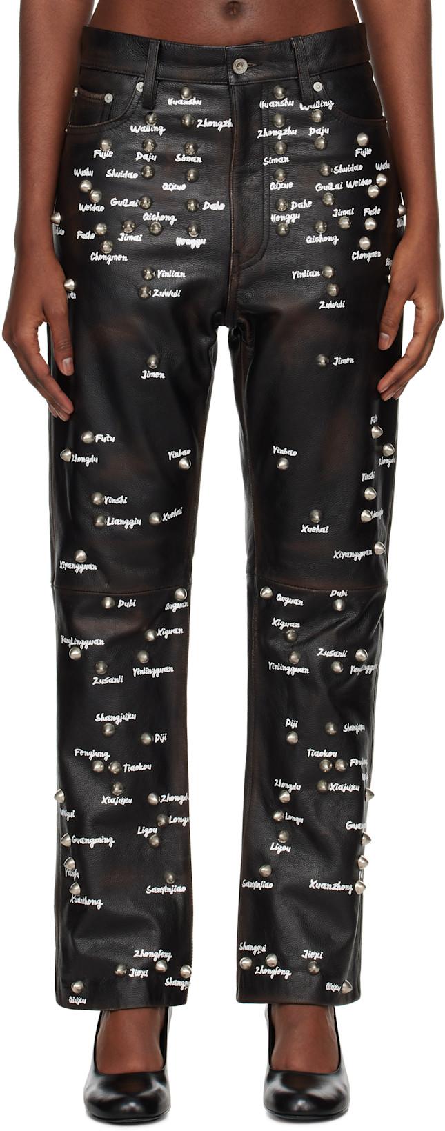 Black Pressure Points Studs Leather Pants by DOUBLET