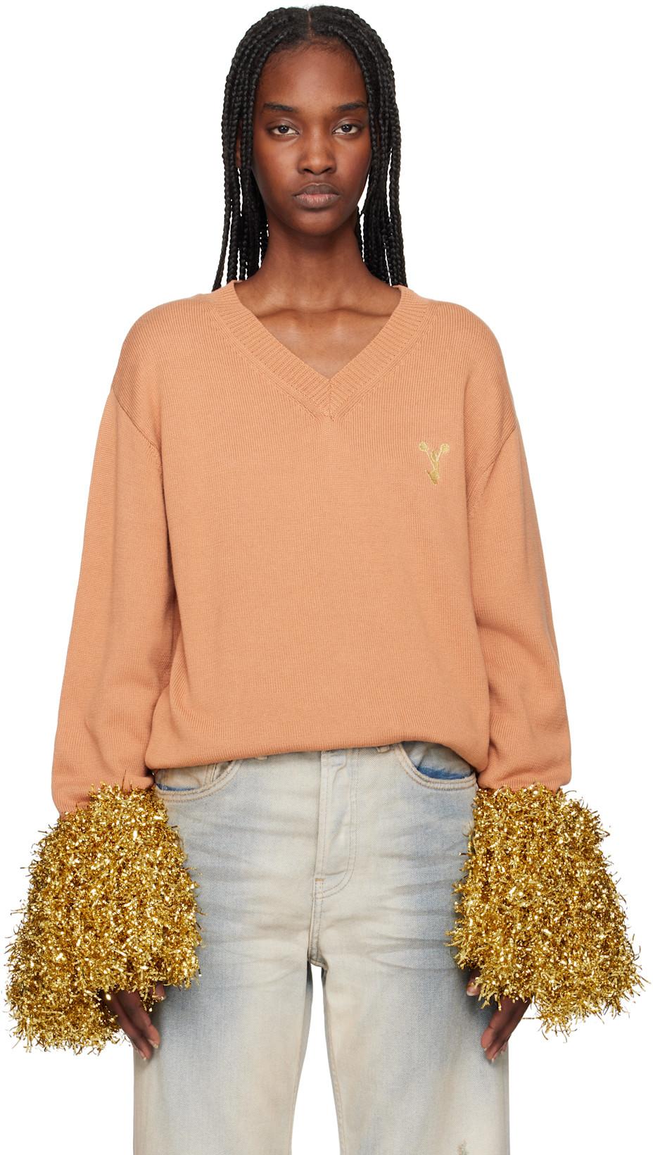 Tan Cheerleading Pompon Sweater by DOUBLET
