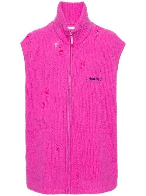 embroidered-logo distressed vest by DOUBLET