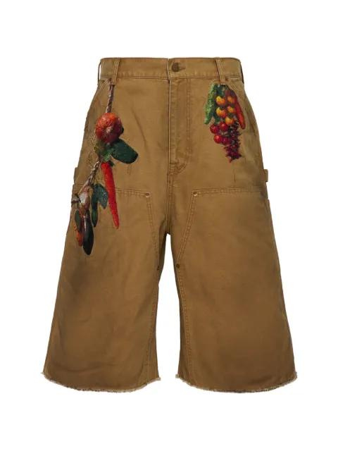 embroidery frayed shorts by DOUBLET