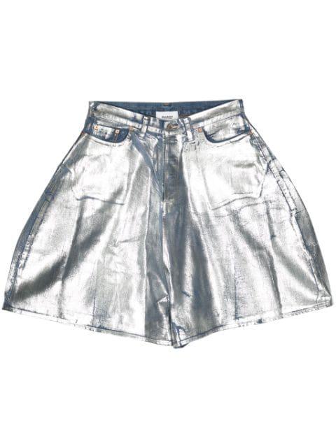 metallic-finish denim shorts by DOUBLET