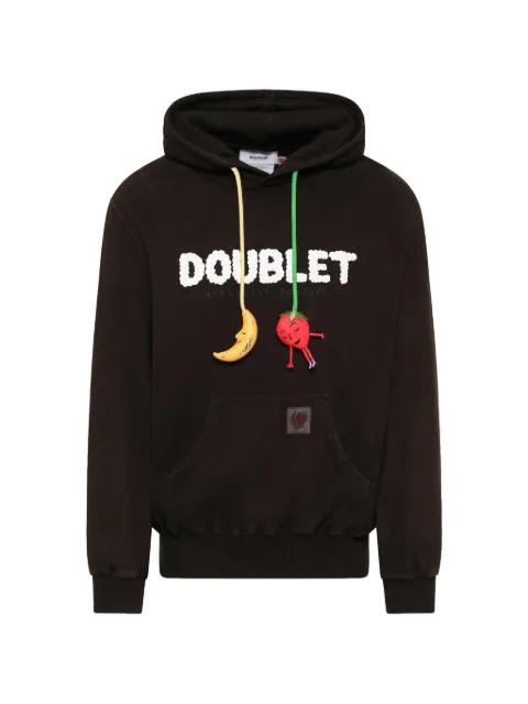 mud-dyed logo-appliqué hoodie by DOUBLET
