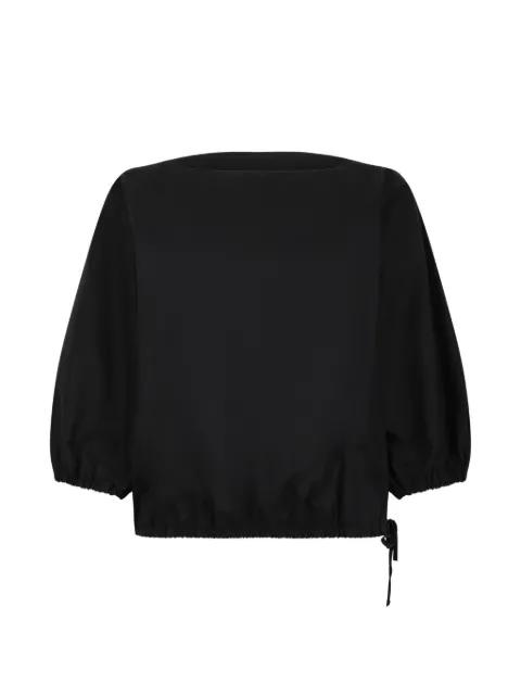 drawstring-hem puff-sleeve blouse by DOUUOD