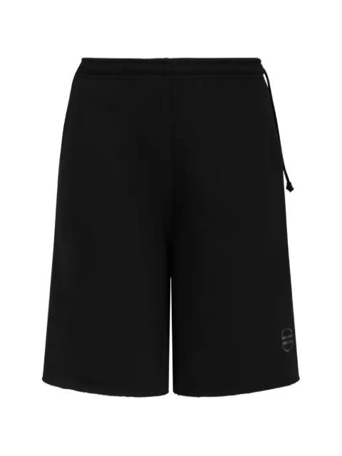 logo-print raw-edge shorts by DOUUOD
