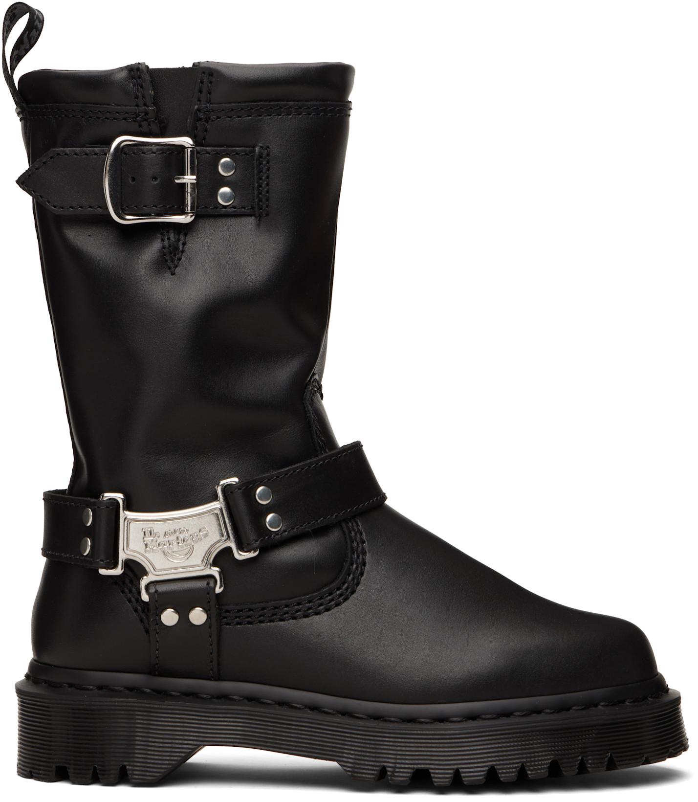 Black Anistone Hi Leather Biker Boots by DR. MARTENS