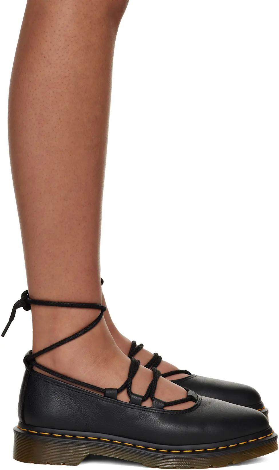 Black Elphie II Virginia Leather Ballet Loafers by DR. MARTENS
