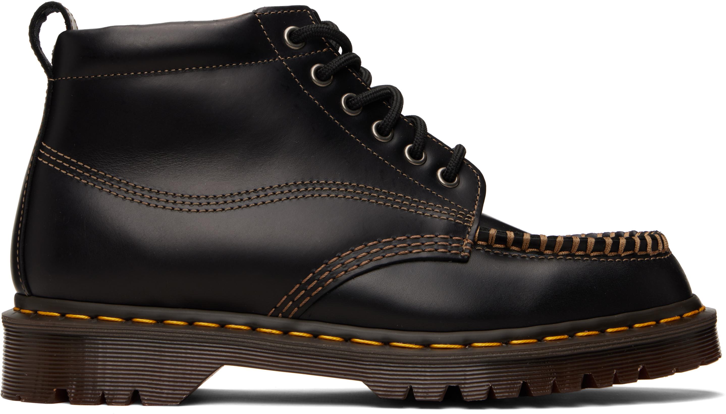 Black Lowell Chukka Moc Toe Leather Ankle Boots by DR. MARTENS