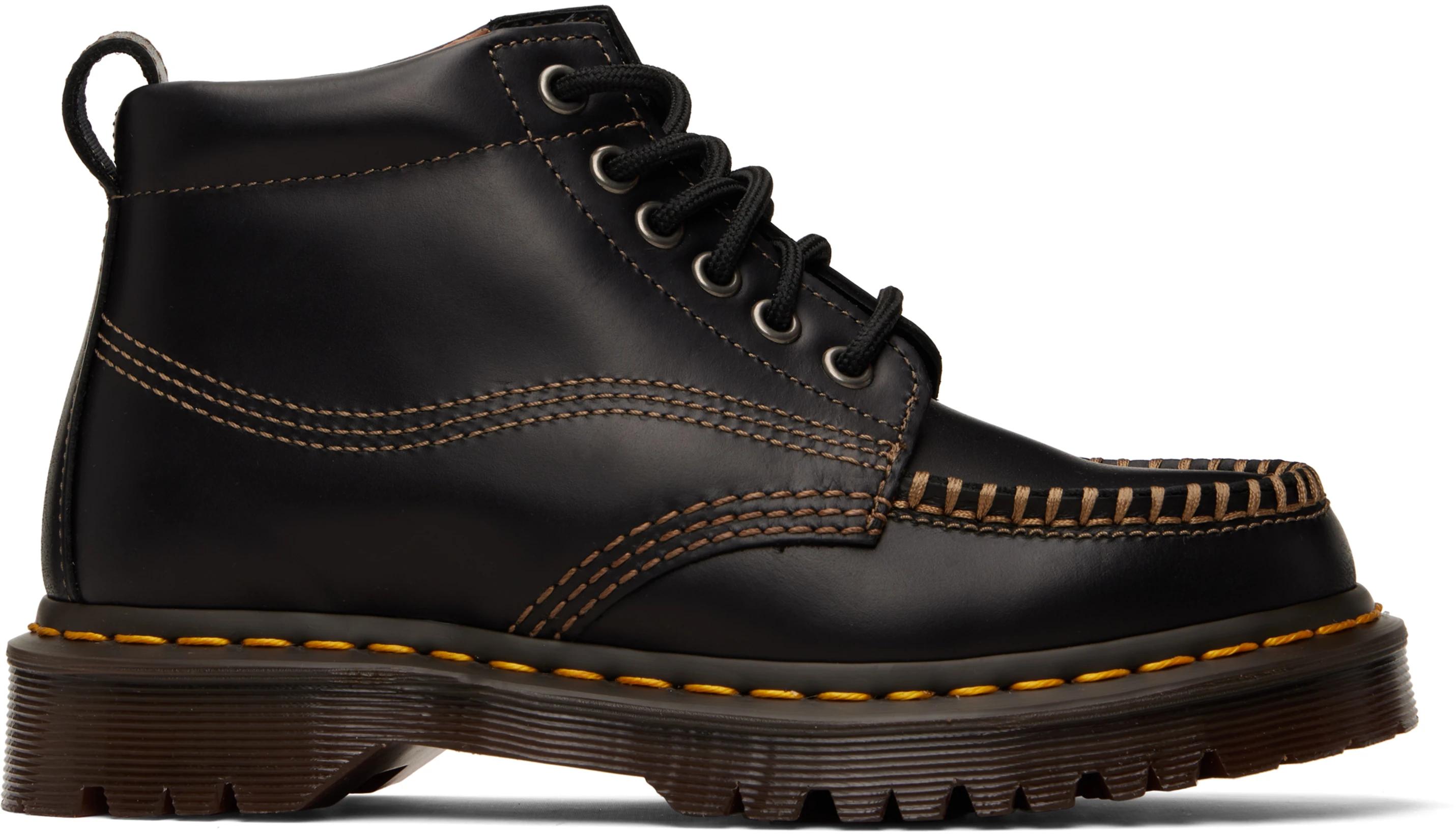 Black Lowell Chukka Moc Toe Leather Ankle Boots by DR. MARTENS