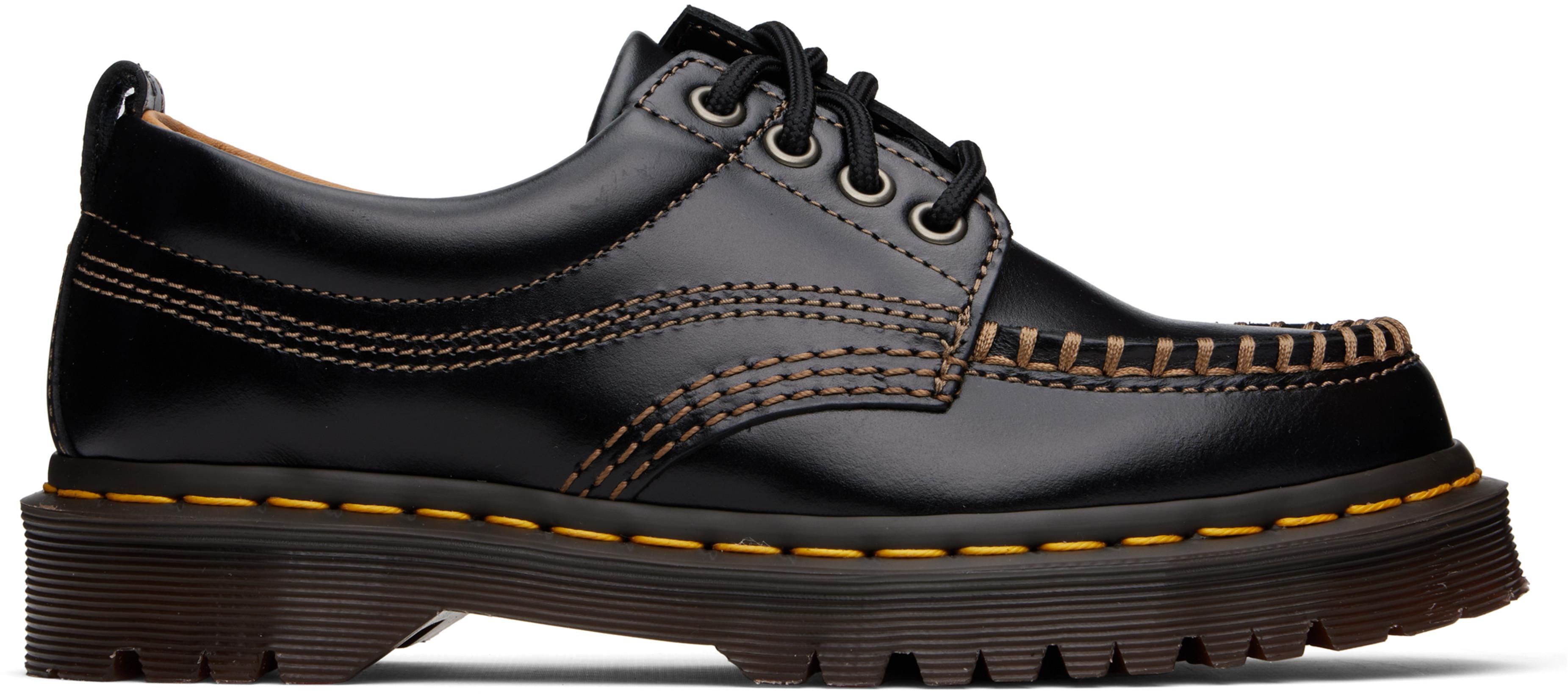Black Lowell Leather Moc Toe Derbys by DR. MARTENS