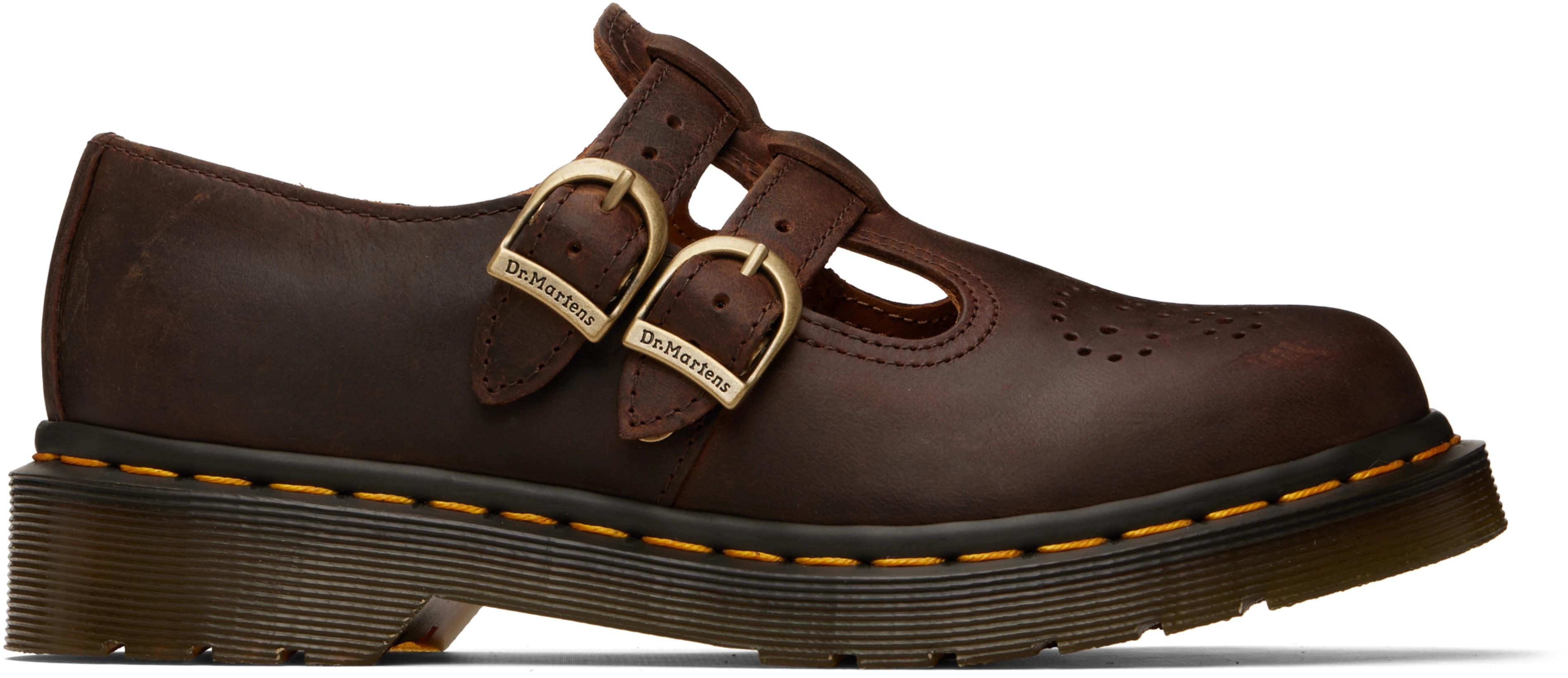 Brown 8065 Crazy Horse Leather Mary Jane Loafers by DR. MARTENS