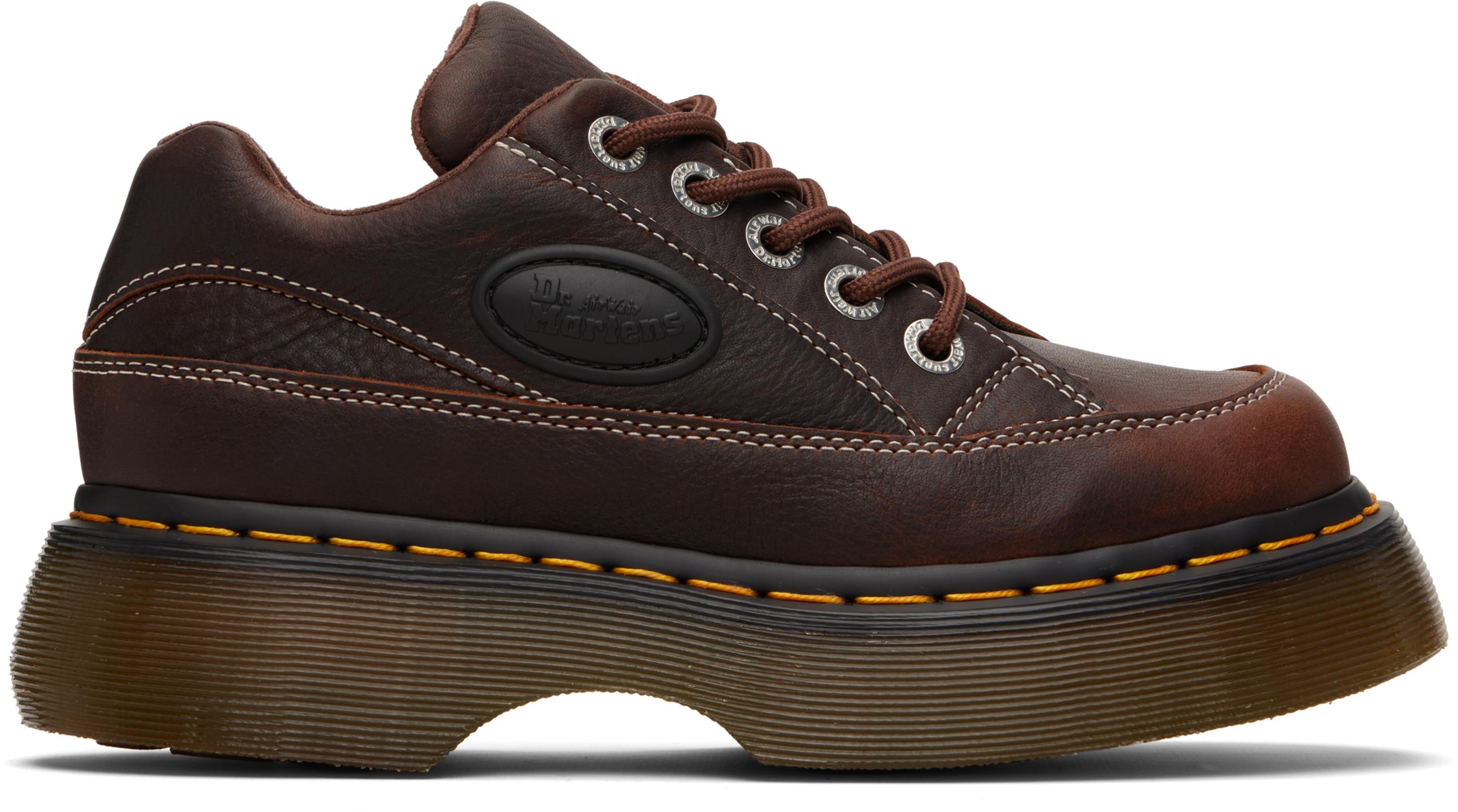 Brown Buzz 5-Eye Grizzly Leather Derbys by DR. MARTENS