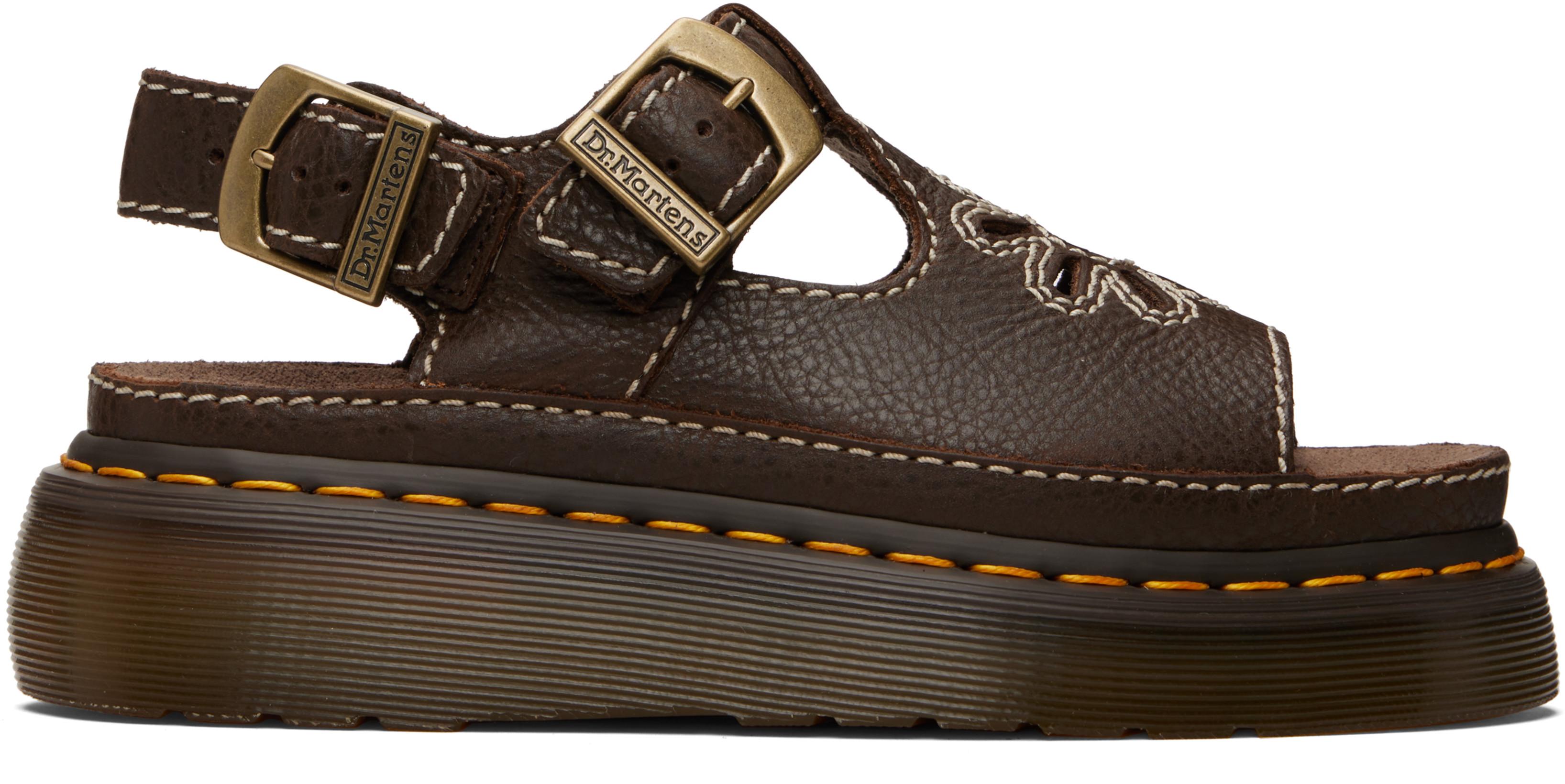 Brown Dunnet Flower Full Grain Leather Sandals by DR. MARTENS