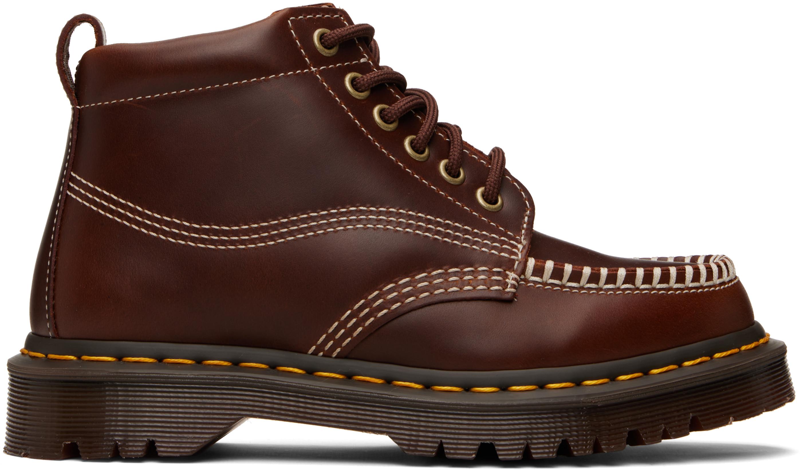 Brown Lowell Chukka Moc Toe Leather Ankle Boots by DR. MARTENS