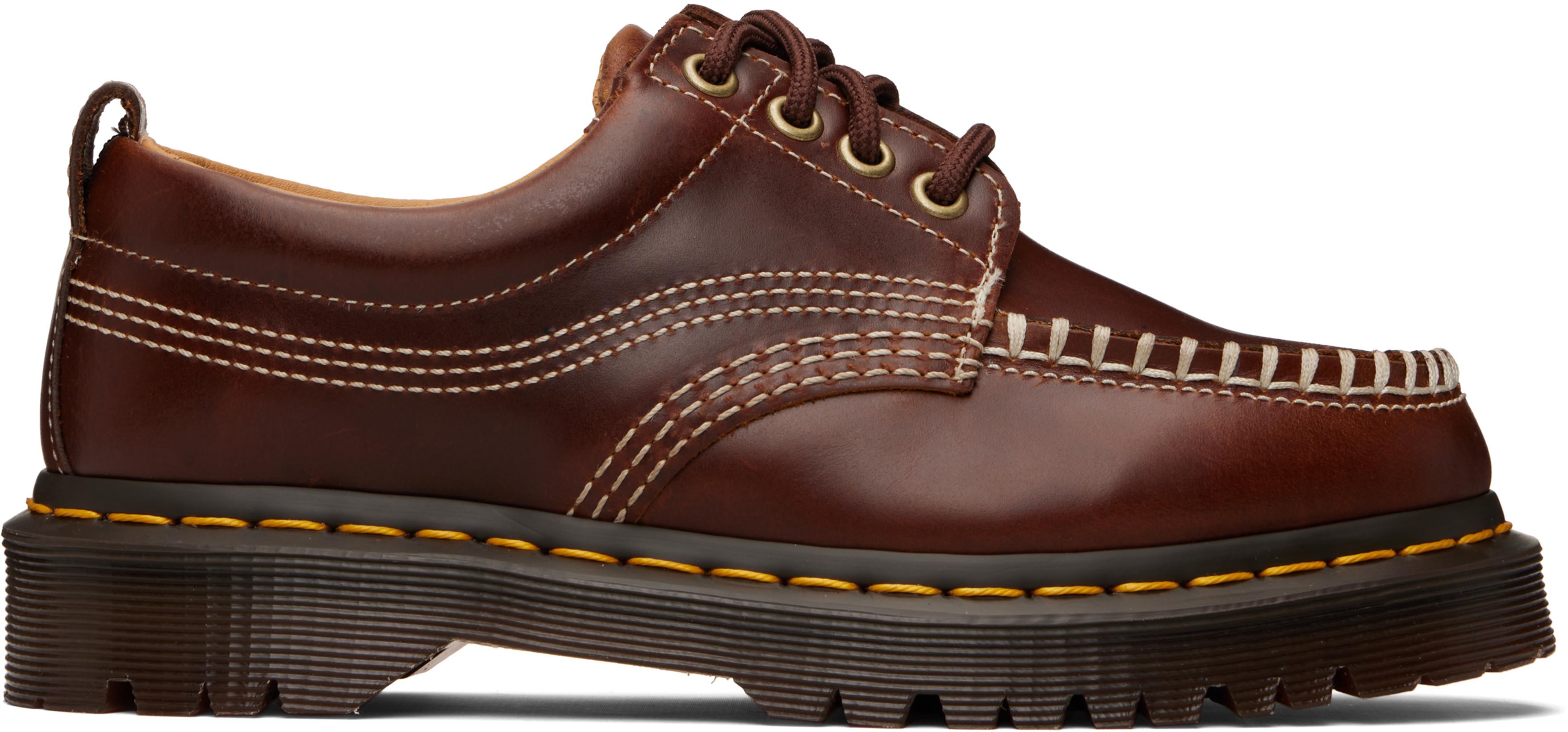 Brown Lowell Leather Moc Toe Derbys by DR. MARTENS