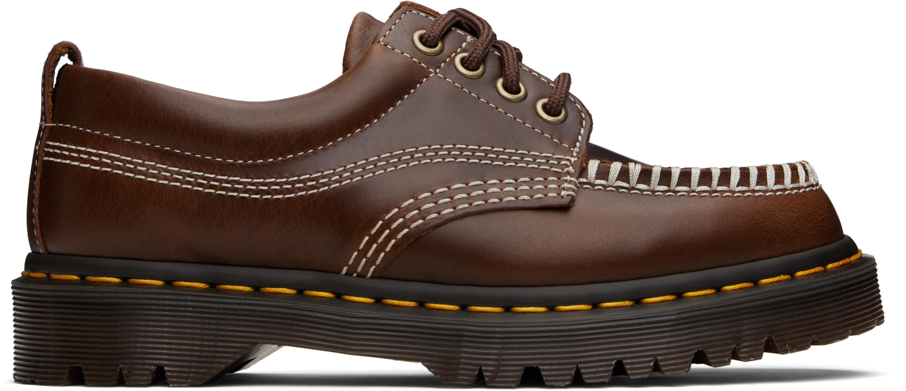 Brown Lowell Leather Moc Toe Derbys by DR. MARTENS