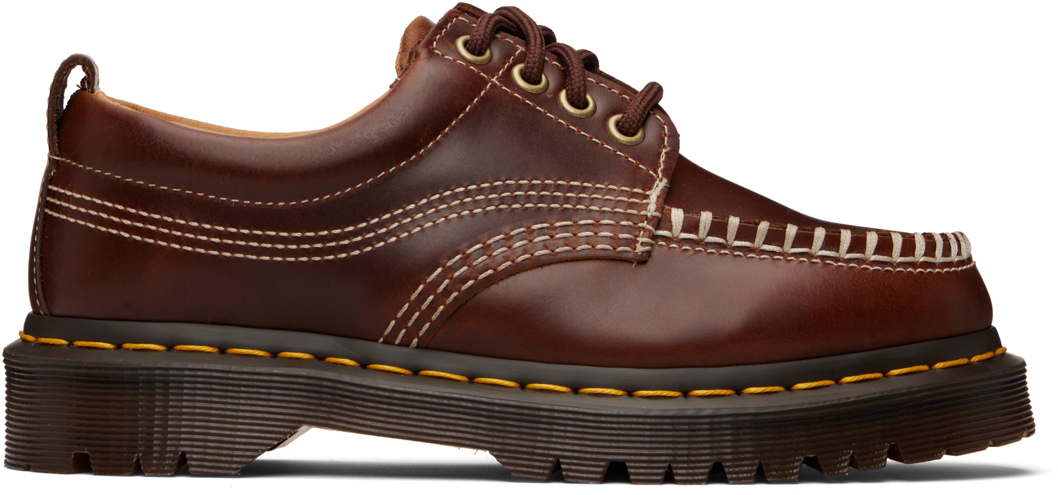 Brown Lowell Leather Moc Toe Derbys by DR. MARTENS