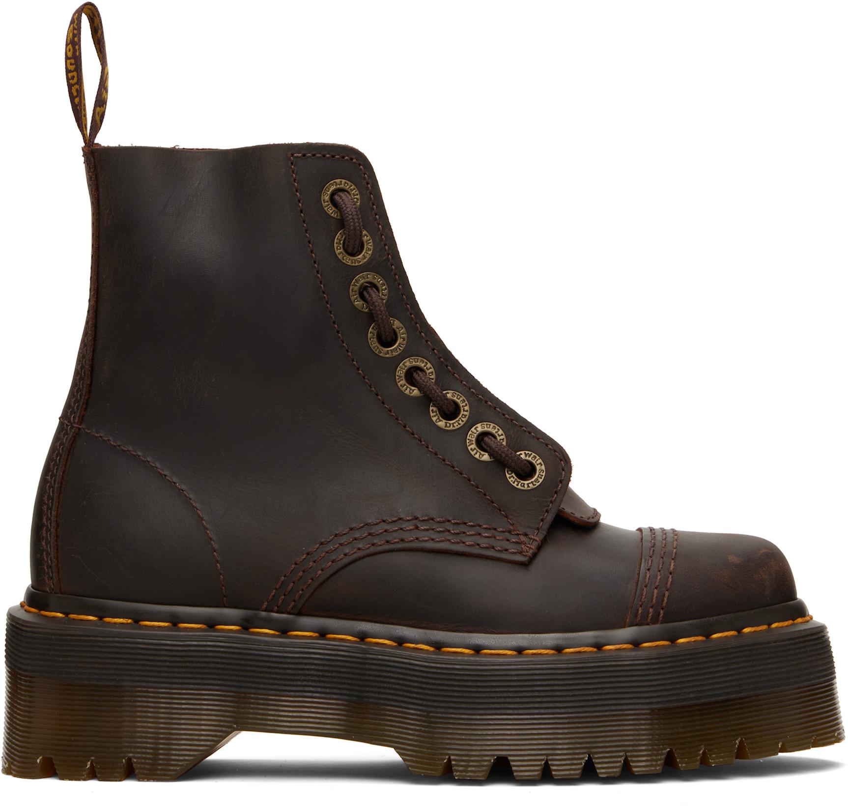 Brown Sinclair Crazy Horse Leather Platform Boots by DR. MARTENS
