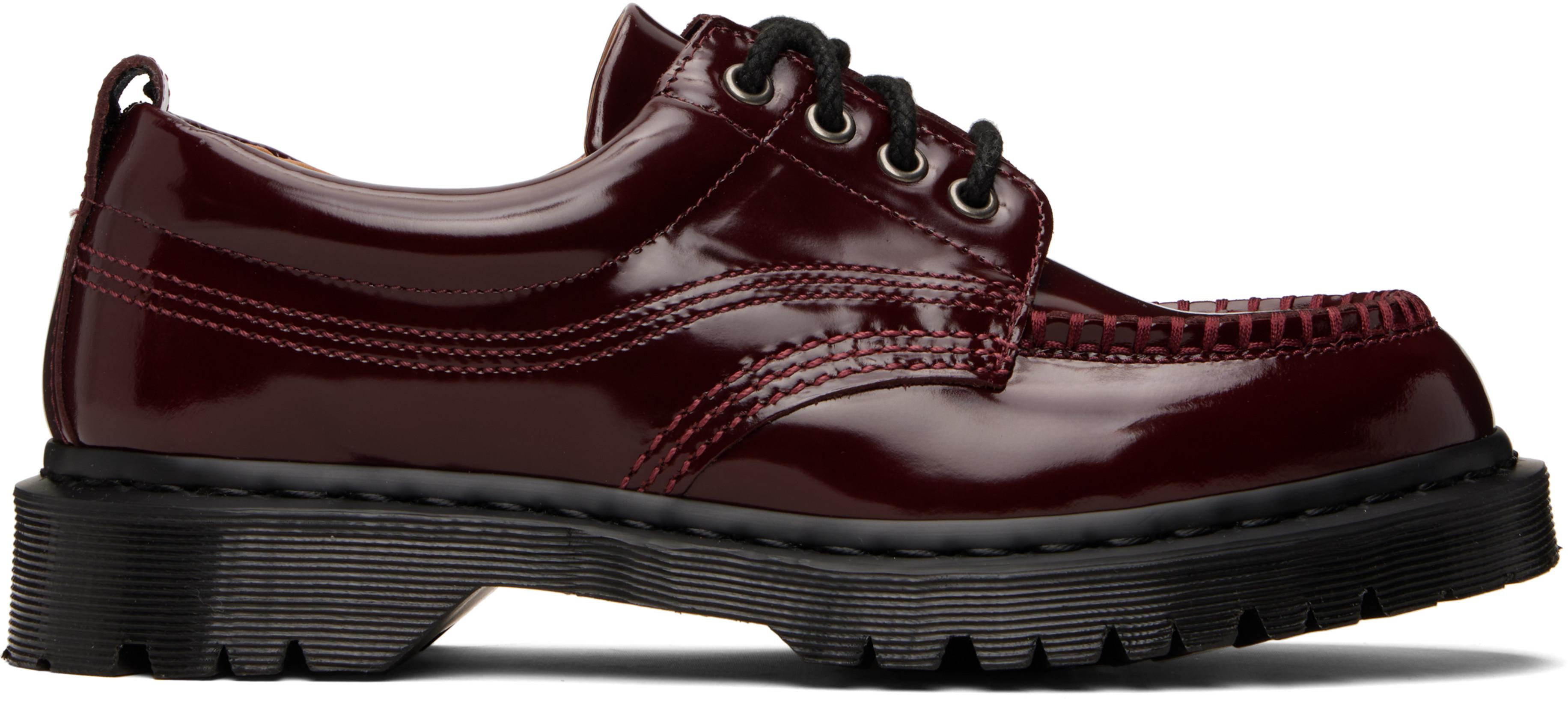 Burgundy Lowell Lacquered Leather Moc Toe Derbys by DR. MARTENS