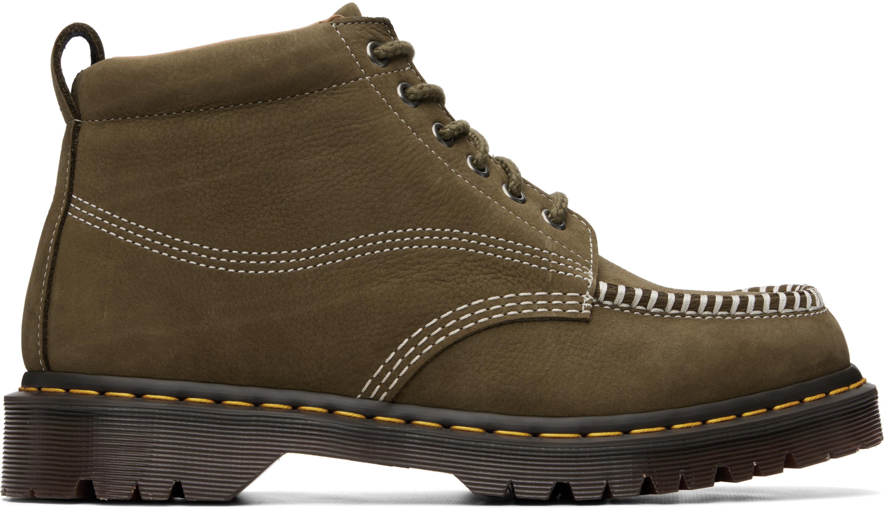 Khaki Lowell Chukka Nubuck Moc Toe Boots by DR. MARTENS