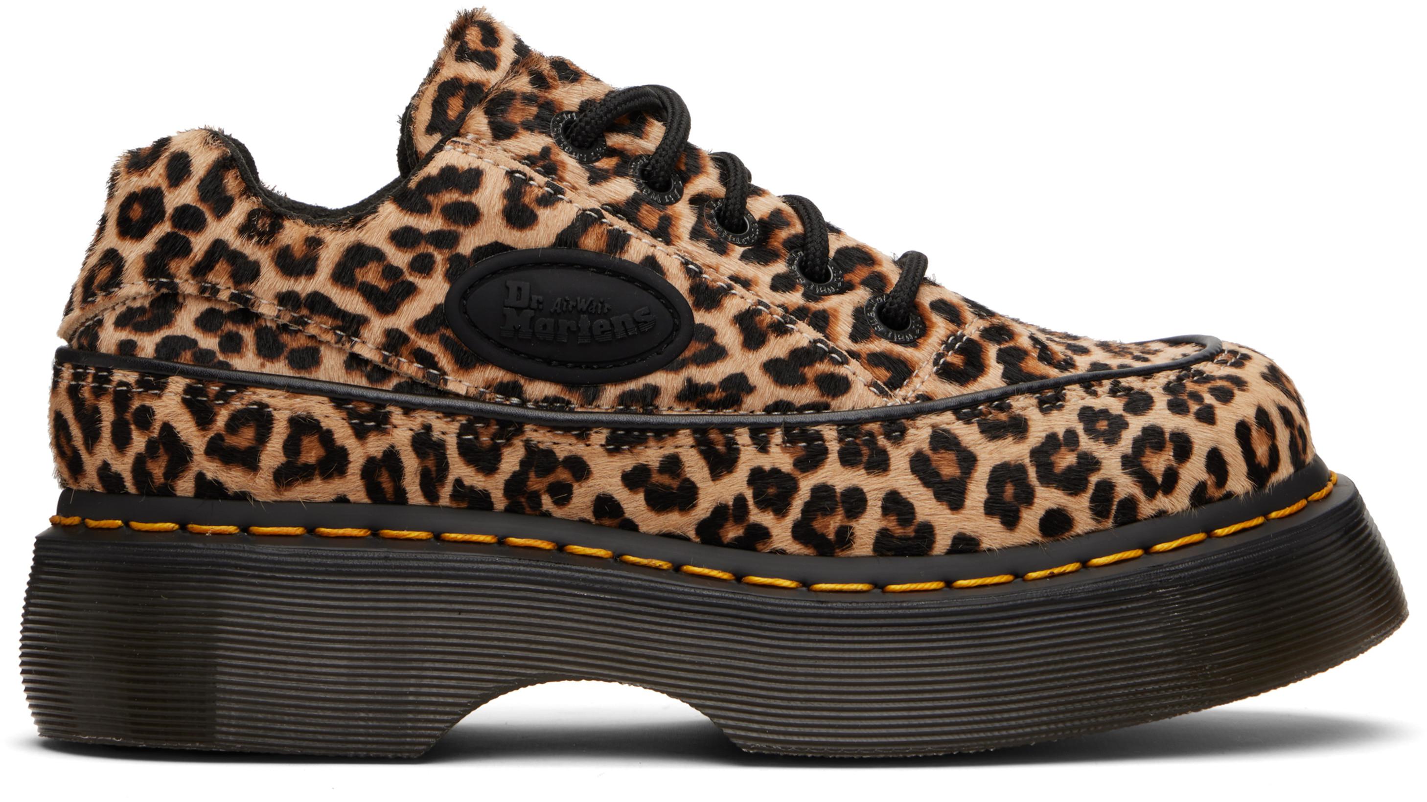 Tan Buzz 5-Eye Leopard Derbys by DR. MARTENS