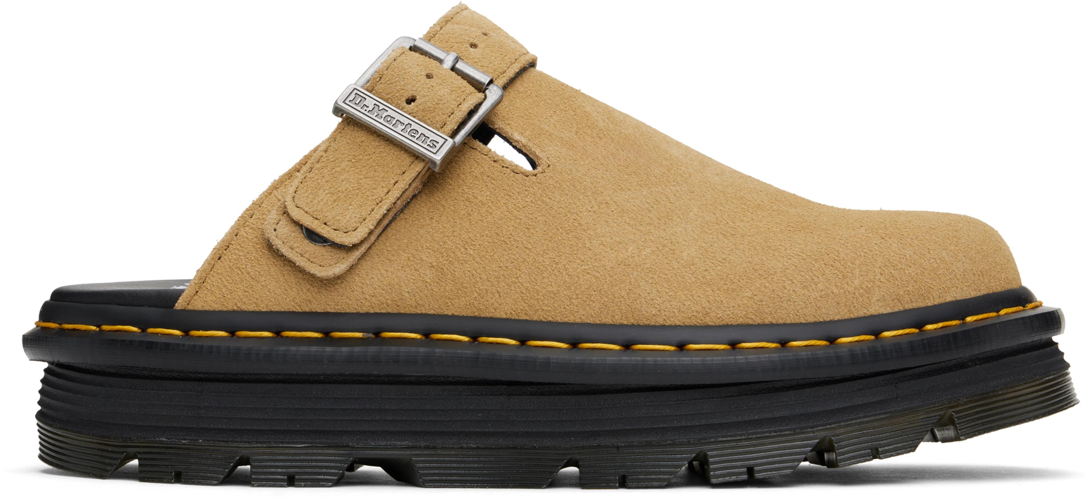 Tan Zebzag Suede Platform Slip-on Loafers by DR. MARTENS