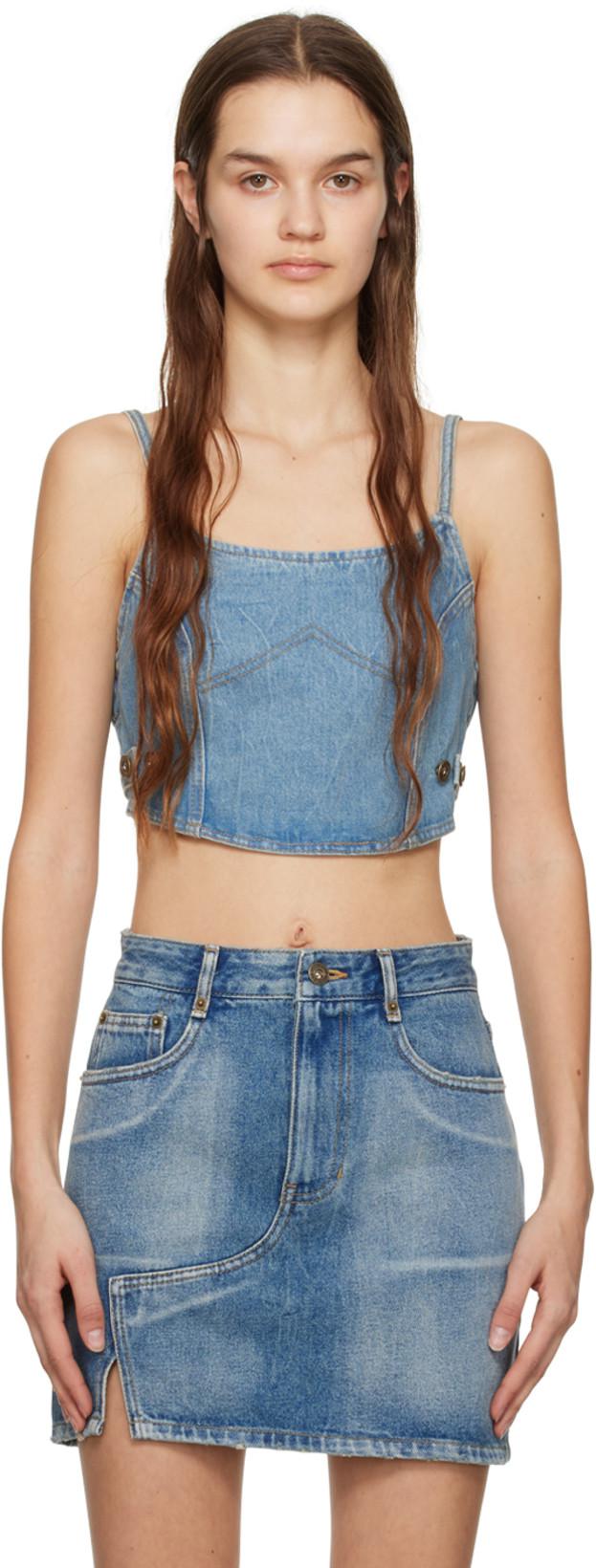Blue Spaghetti Strap Denim Camisole by DRAE