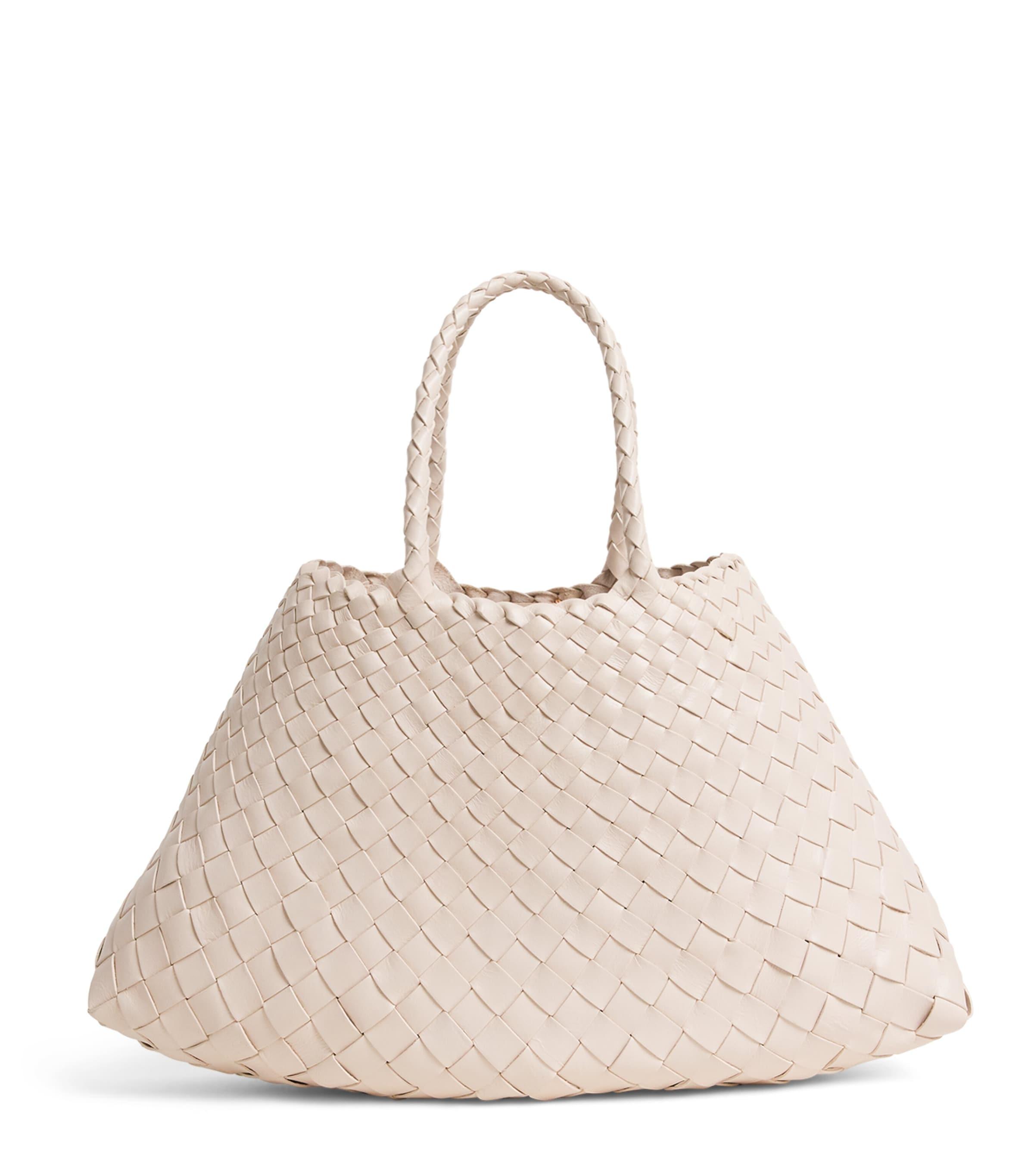 DRAGON DIFFUSION Small Leather Woven Santa Croce Tote Bag by DRAGON DIFFUSION