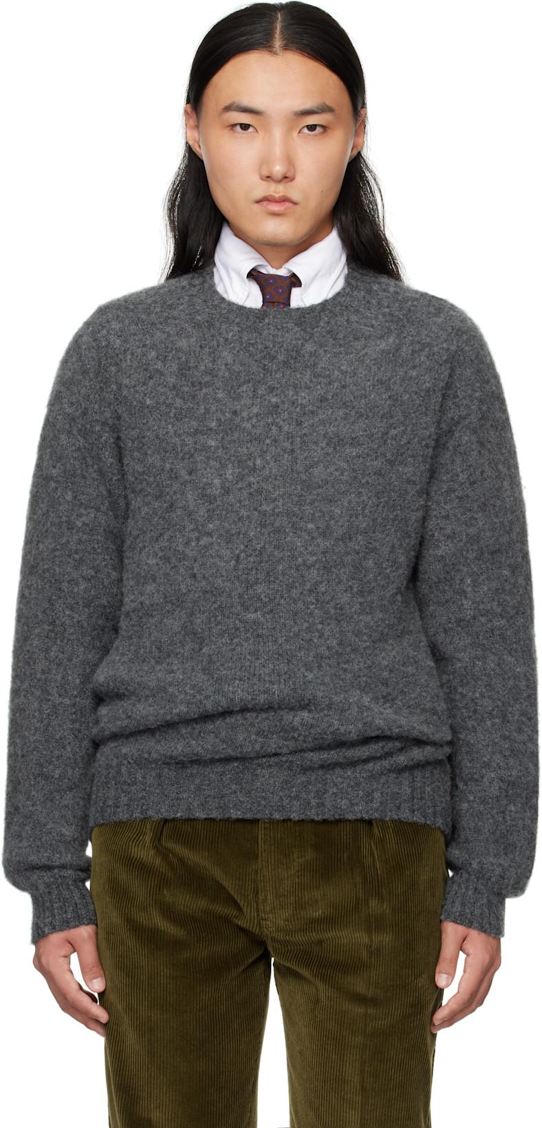 Gray Brushed Shetland Crew Neck Sweater by DRAKE'S