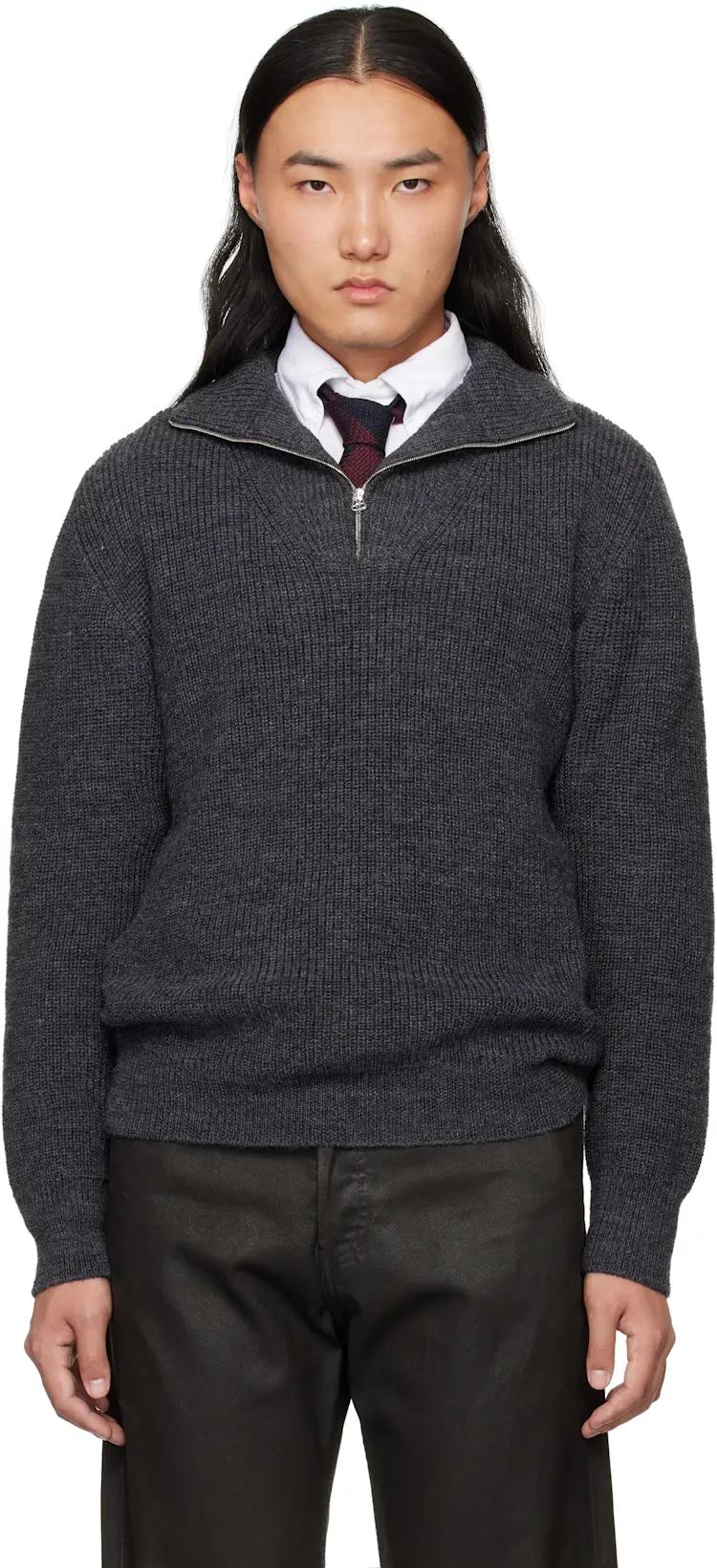 Gray Wool Quarter Zip Sweater by DRAKE'S