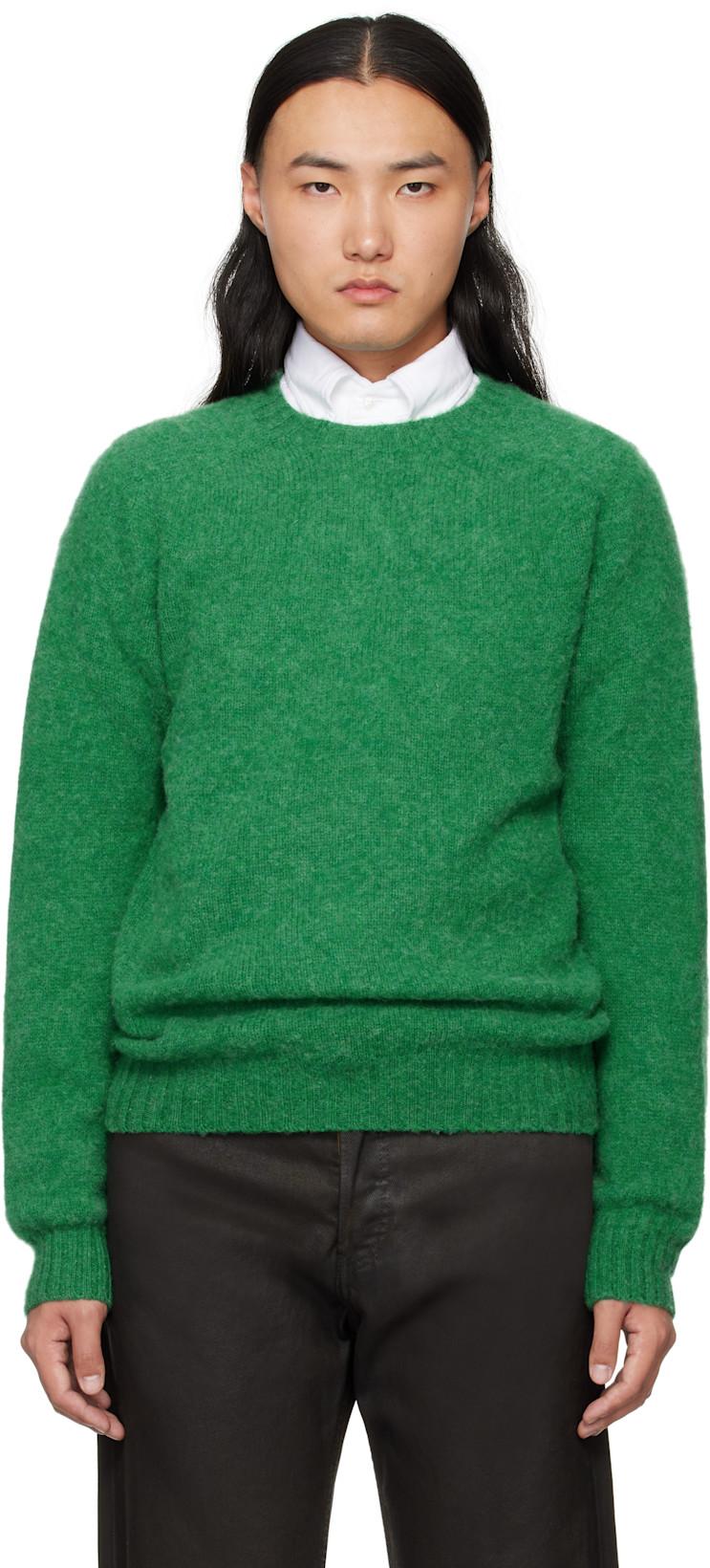 Green Brushed Shetland Crew Neck Sweater by DRAKE'S