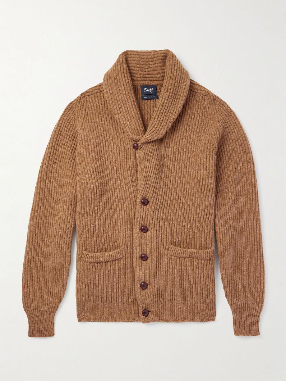 Slim-Fit Shawl-Collar Ribbed Wool Cardigan by DRAKE'S Slim-Fit Shawl-Collar Ribbed Wool Cardigan by DRAKE'S