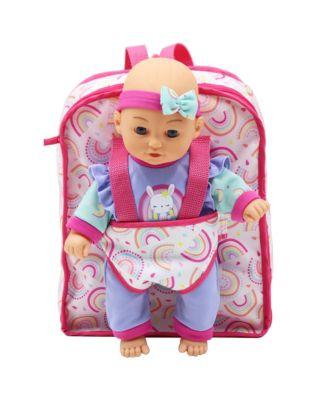 12 Inch Baby Doll Backpack Set Rainbow & Bunny by DREAM COLLECTION