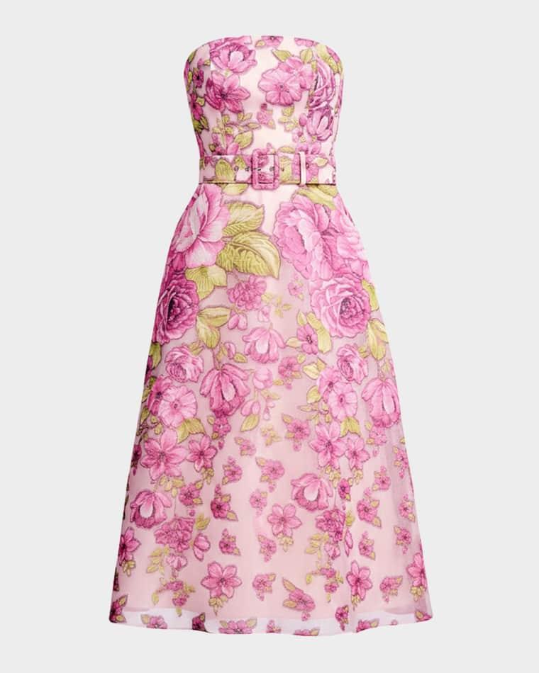Allegra Strapless Floral Jacquard Midi Dress by DRESS THE POPULATION BLACK LABEL