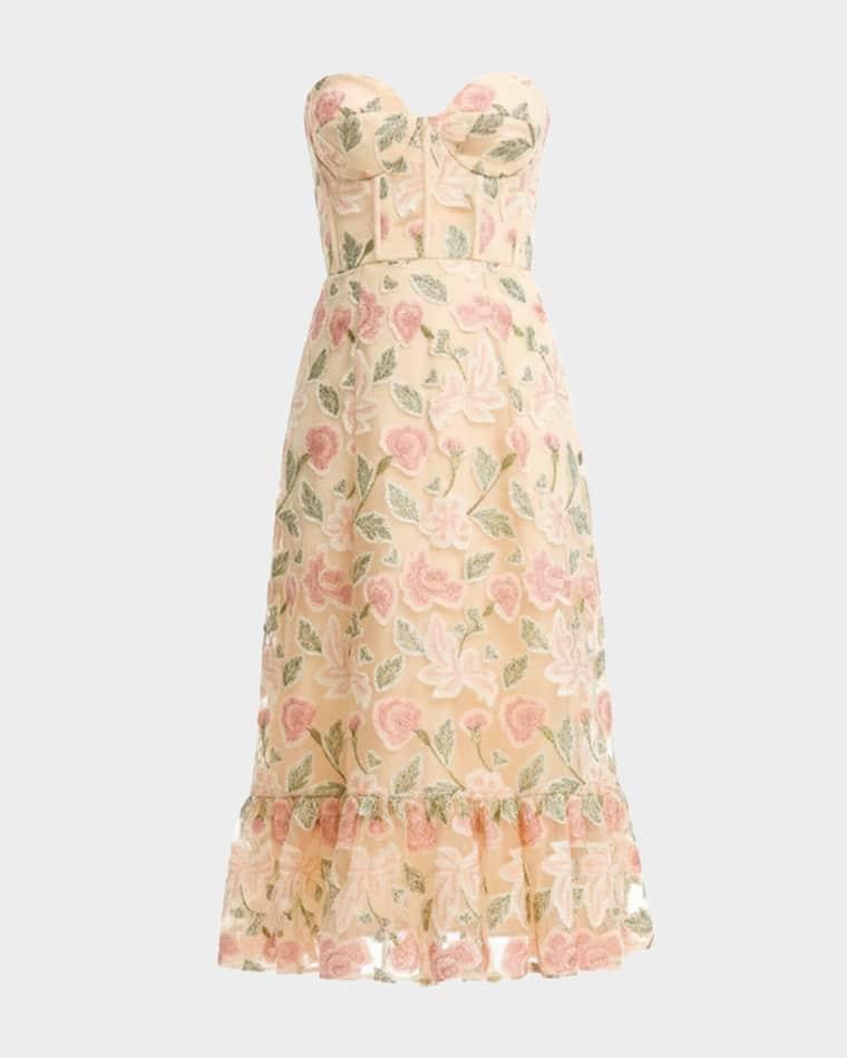 Carina Strapless Floral Applique Midi Dress by DRESS THE POPULATION BLACK LABEL