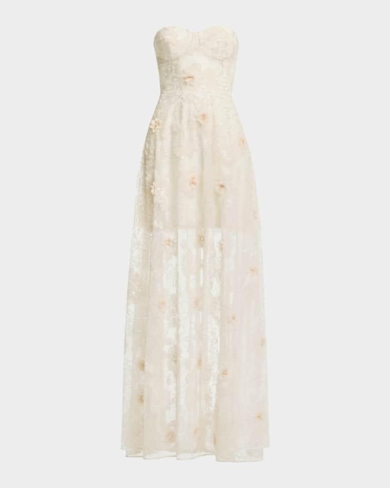 Connor Strapless Beaded Floral Applique Gown by DRESS THE POPULATION BLACK LABEL