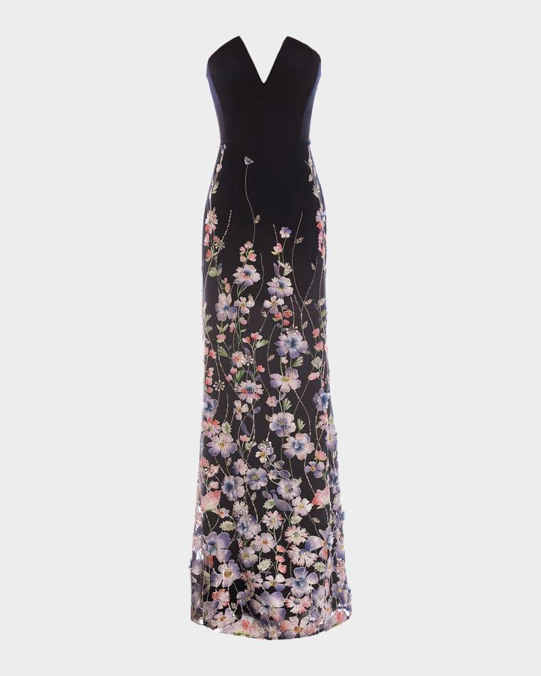 Fernanda Strapless Floral Applique Mermaid Gown by DRESS THE POPULATION BLACK LABEL