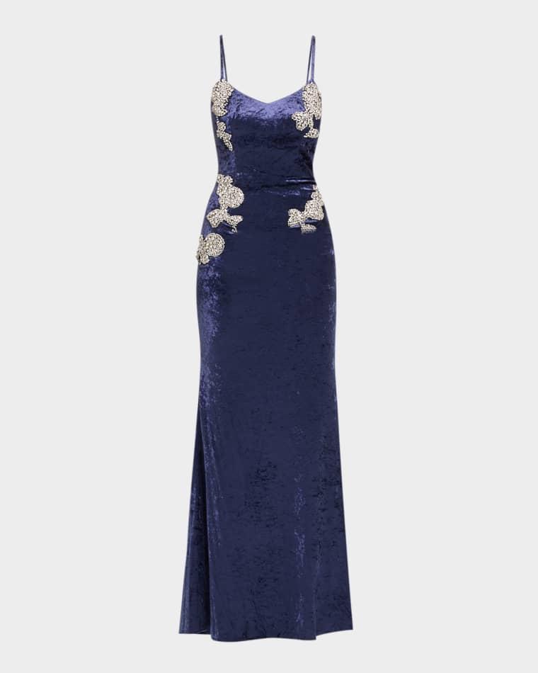 Giovanna Crystal-Embellished Crushed Velvet Gown by DRESS THE POPULATION BLACK LABEL