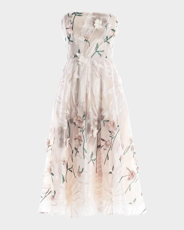 Kailyn Strapless Floral-Embroidered Midi Dress by DRESS THE POPULATION BLACK LABEL