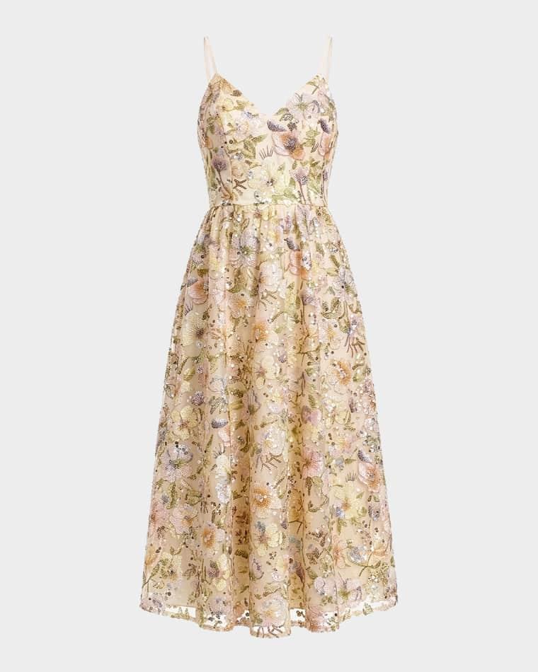 Maren Floral Sequined Midi Dress by DRESS THE POPULATION BLACK LABEL