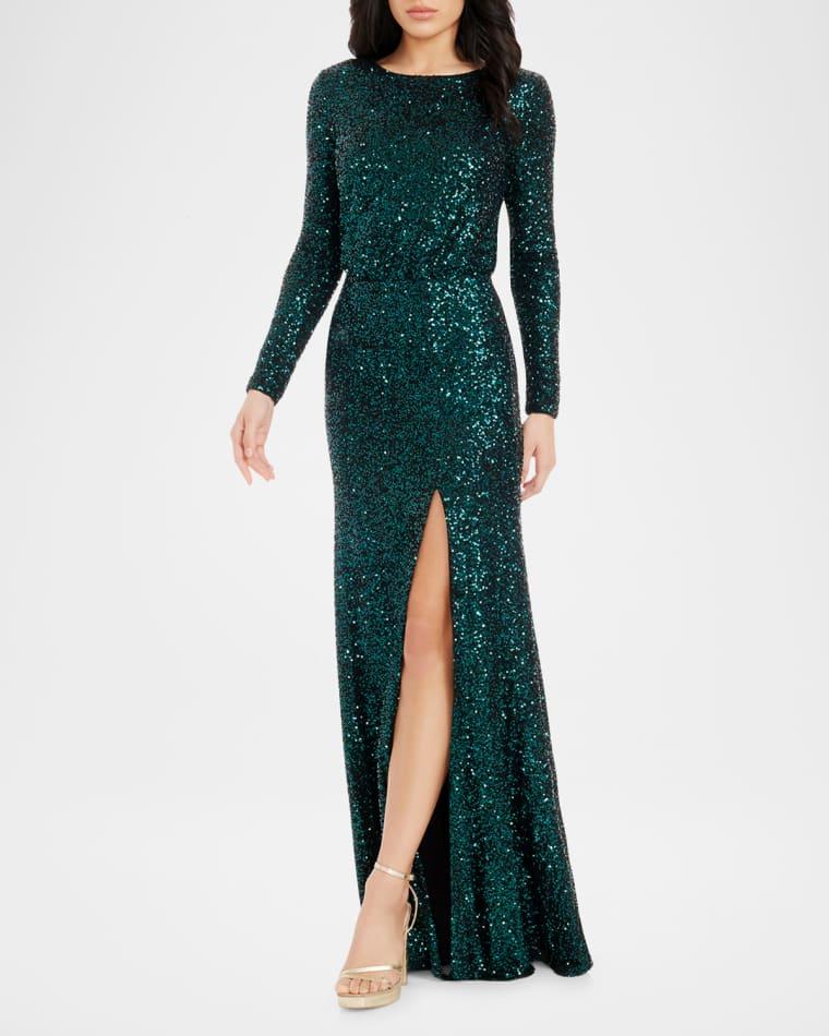 Mischa Long-Sleeve Sequined Gown by DRESS THE POPULATION BLACK LABEL