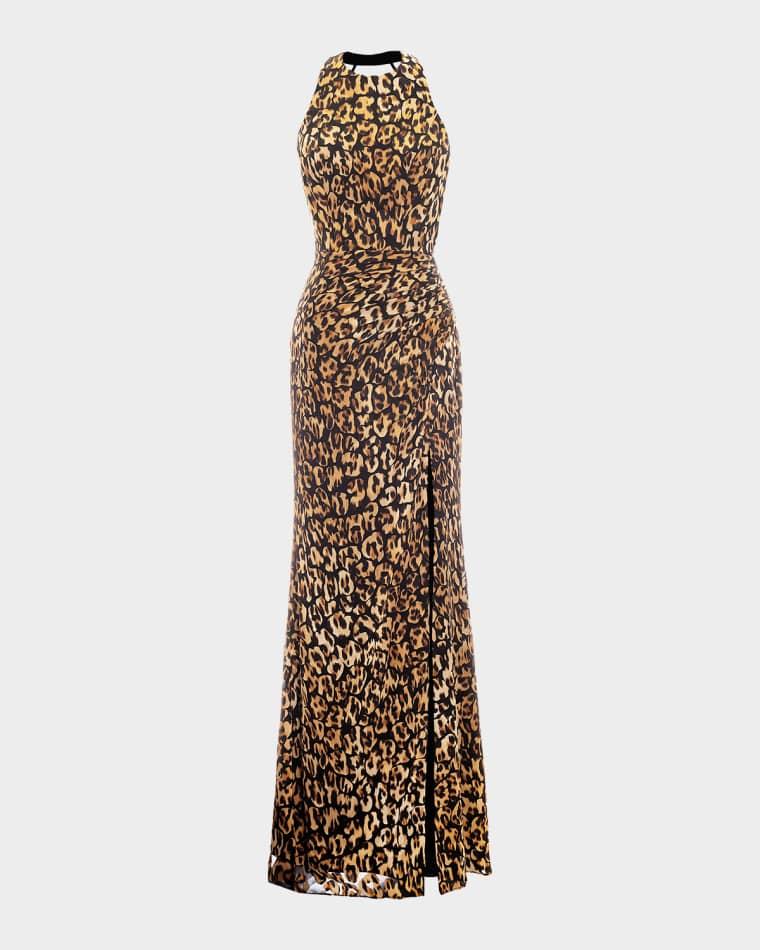 Nilla Open-Back Satin Jacquard Column Gown by DRESS THE POPULATION BLACK LABEL
