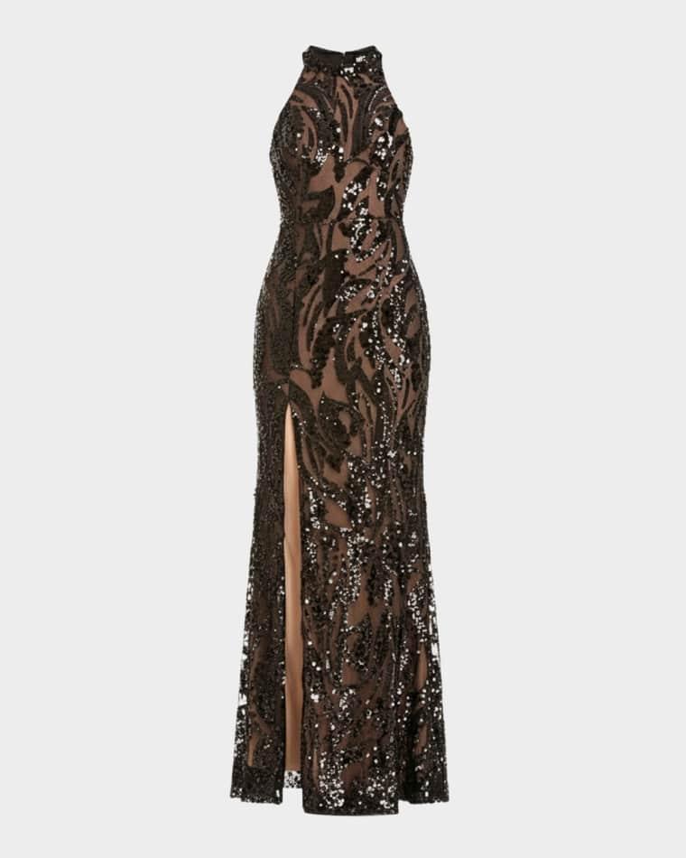 Paige Sequin Halter Mermaid Gown by DRESS THE POPULATION BLACK LABEL