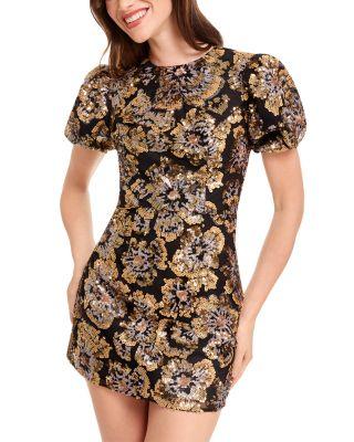 Elsie Sequin Floral Puff Sleeve Dress by DRESS THE POPULATION