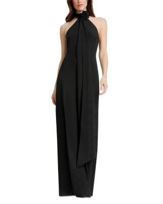 Halter Mock Neck Sheath Gown with Extended Neck Drape by DRESS THE POPULATION