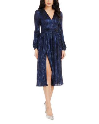 Holly Long Sleeve Metallic Pliss&eacute; Dress by DRESS THE POPULATION
