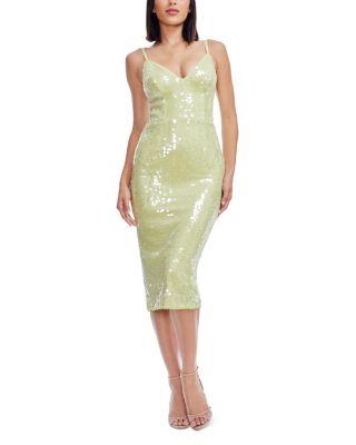 Megan Sequin V Neck Midi Dress by DRESS THE POPULATION
